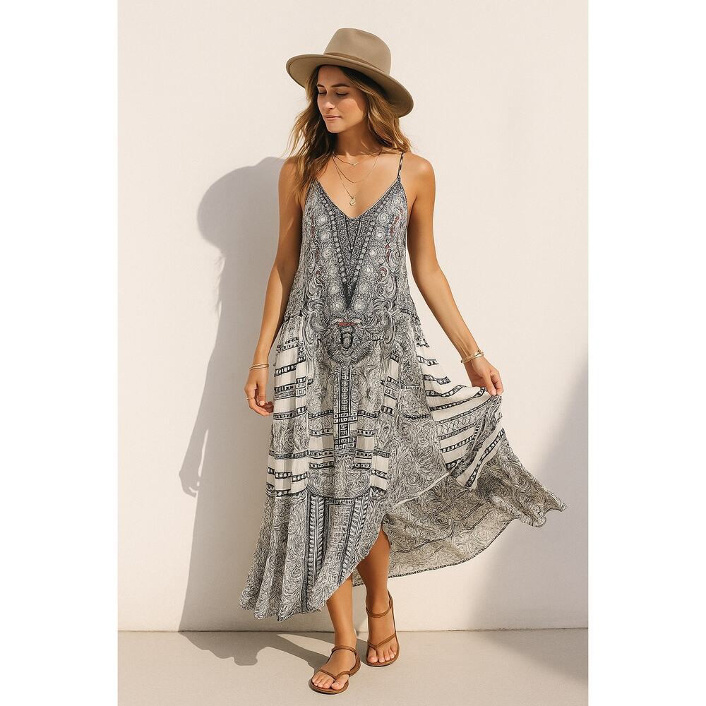 True Colours by La Moda Maxi Dress | Boho Festival Silk-Like Slip | Size S/M
